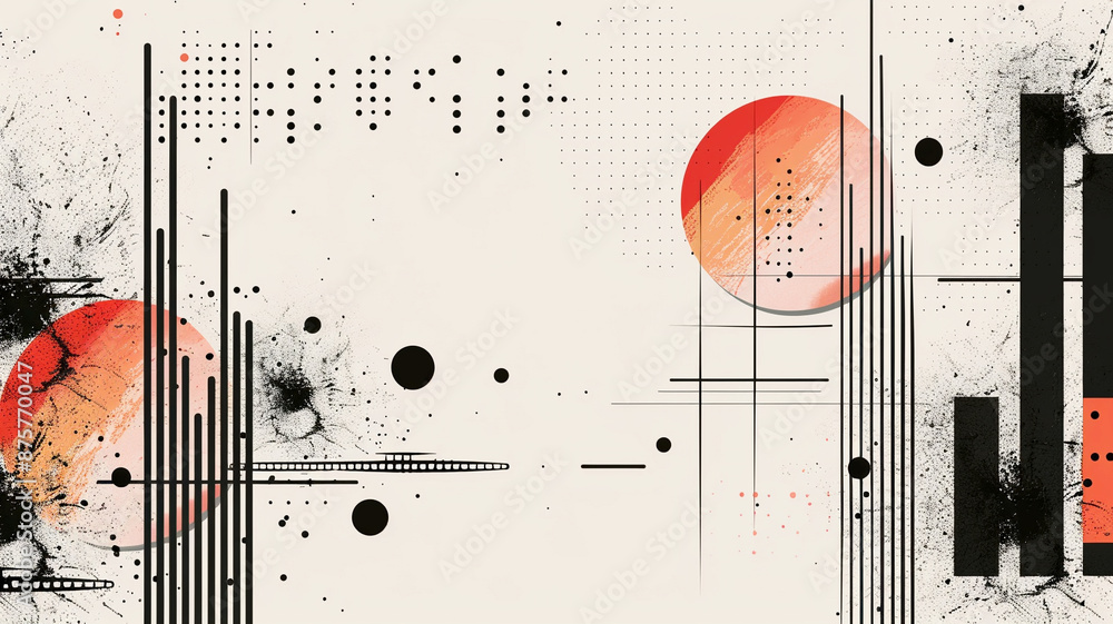 Poster abstract geometric pattern with red circles and black lines