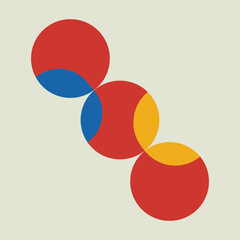 Bauhaus geometric pattern background, vector abstract circle, triangle and square lines art. Yellow, blue, red and green color, trendy Bauhaus pattern backgrounds set