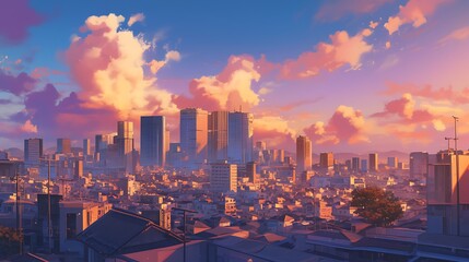 Fototapeta premium Cityscape with Golden Sunset