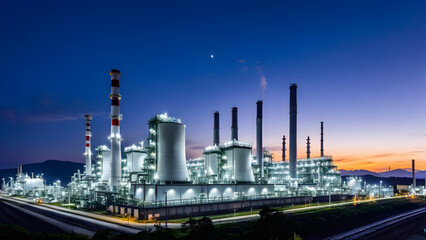 oil refinery plant, oil refinery factory at night, energy industry, ai generated
