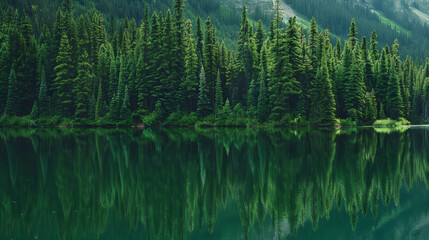 Serene Canadian Pine Forest and Lake. Generative AI