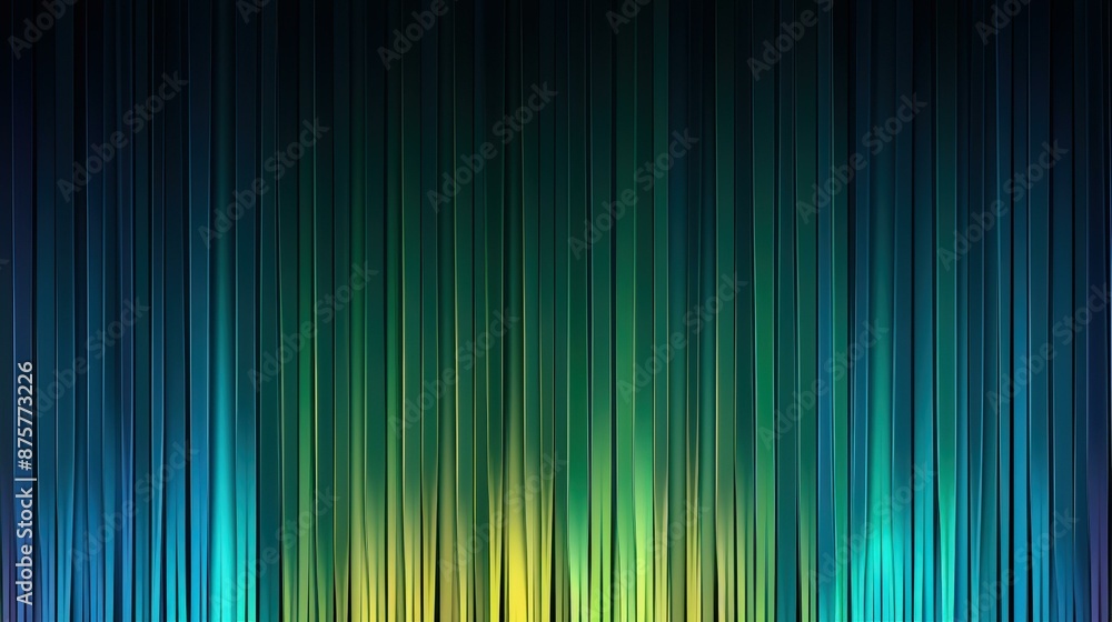 Poster abstract digital equalizer in green and blue with sound wave pattern element.