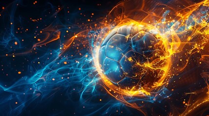 Obraz premium Soccer ball engulfed in flames and smoke