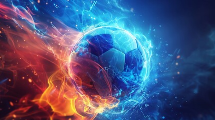 Fototapeta premium Soccer ball engulfed in flames and smoke