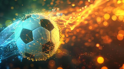 Soccer ball engulfed in flames and smoke