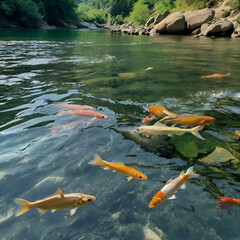 fish swimming in the pond
