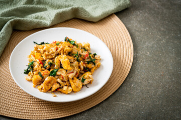 stir-fried egg with Thai basil and chilli