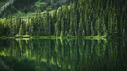 Obraz premium Serene Canadian Pine Forest and Lake. Generative AI