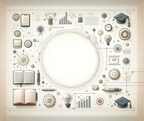 A frame with a picture of school subjects around a large white circle for inserting text