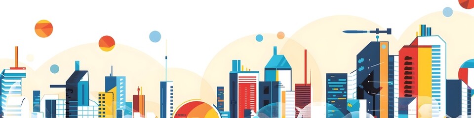 Vibrant Futuristic Cityscape with Retro Flair and Bright Outlook for Growth and Security