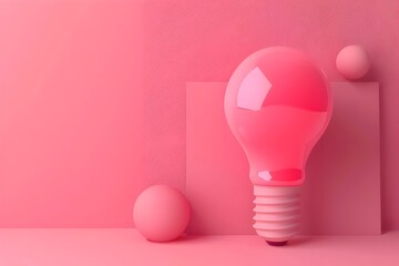 Glowing Pink Futuristic Light Bulb on Minimalist Pink Background