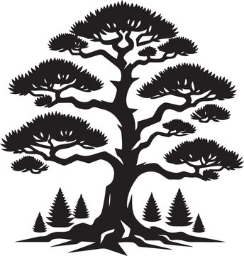 Pinr tree design element,vector black color silhouette
