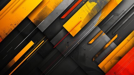 Abstract geometric shapes with a vibrant color palette of yellow, orange, and red
