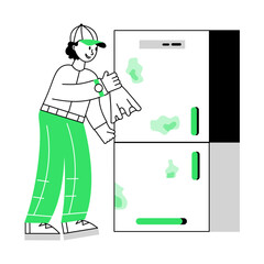 An editable outline mini illustration of cleaning fridge 

