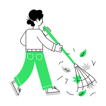 green rake leaves person raking clip art preview