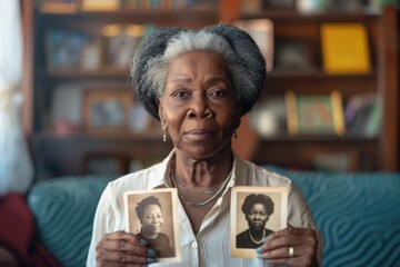 Woman with vintage photographs