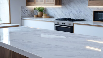modern kitchen interior, luxury kitchen interior with white marvel table, ai generated