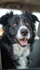 Happy Black And White Border Collie In A Car Window