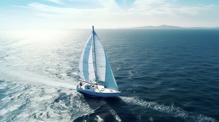 Fototapeta premium Sailboat Navigating the Ocean on a Sunny Day