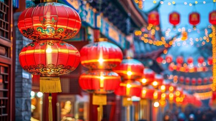 Ancient temple illuminated by lanterns and moonlight a sacred place visited during The Moon Festival for spiritual reflection Stock Photo with copy space