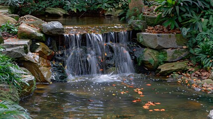Fototapeta premium Cascading waterfall illuminated by moonlight a natural spectacle admired during The Moon Festival for its beauty and tranquility Stock Photo with copy space