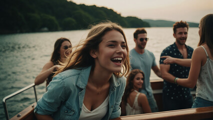 Young People Laughing During Yacht Party