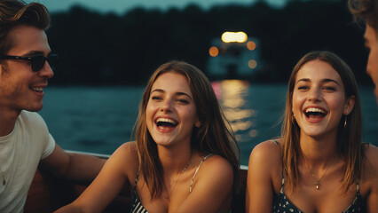 Young People Laughing During Yacht Party