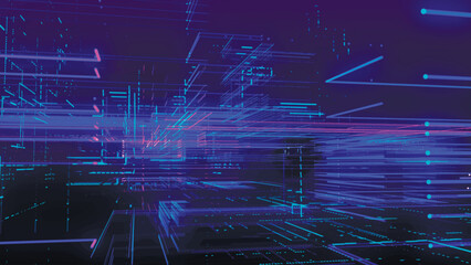 Data flow information. Digital communication concept. Blue futuristic flow. Abstract futuristic sci-fi background with particle and line mesh. Connection and connectivity concept. 3D vector illustrati