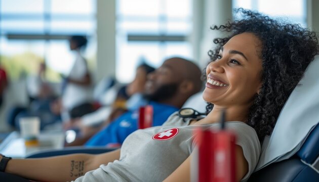 Close-up of group of people participating in blood donation