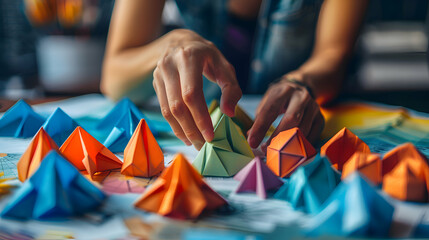 Business Expansion: A Canadian business strategist in Singapore, developing an expansion plan with detailed origami art to showcase strategic initiatives and market entry plans