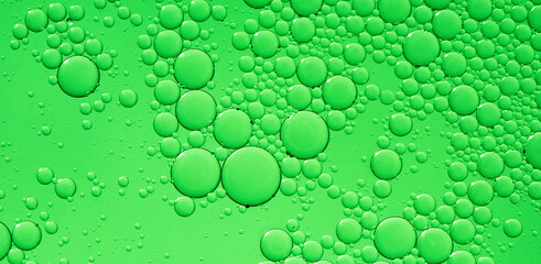 Abstract background of water drops green bubbles of oil in liquid