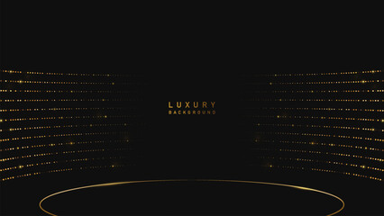 Luxury gold lighting on black background. Lighting effect and sparkle glowing gold lighting. Luxury, premium, podium award vector design style