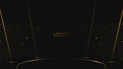 luxury podium golden lighting on black background. Lighting effect and sparkle glowing gold lighting. Luxury, premium, podium award vector design style