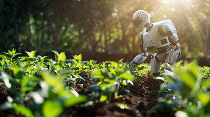 Robot Tending to Young Plants in a Sunny Farm Field