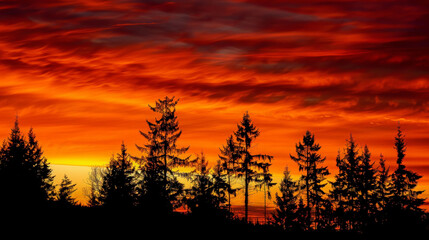 Obraz premium Silhouetted Sunset: Nature's Brushstrokes. Generative AI