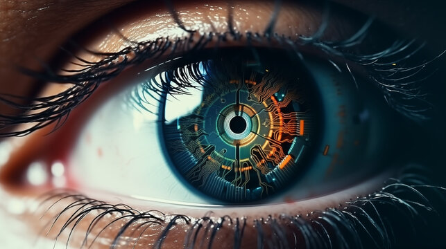 Robot's internal circuitry in a human eye