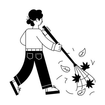 person raking leaves black and white clip art preview