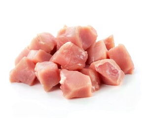 Raw Chicken Breast Chunks on White