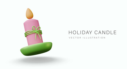 Decorative lit pink candle. Vector realistic element for festive entourage