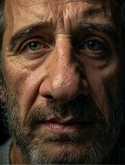 Obraz premium Portrait of a man with green eyes and a beard. AI.