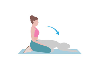 Obraz premium Woman doing exercises. Step by step instruction for doing Child's Pose is a gentle stretch for the back, hips, thighs, and ankles. It can help relieve back pain. vector illustration.