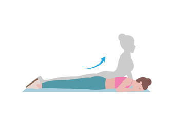 Woman doing cool down after exercises. for doing Abs Stretch which Building greater flexibility overall, Helping your body get back to its pre-exercise state. Illustration cartoon style.
