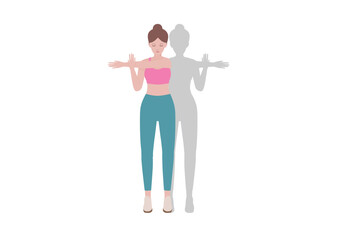 Woman doing cool down after exercises. for doing Shoulder Stretch which Building greater flexibility overall, Helping your body get back to its pre-exercise state. Illustration cartoon style.