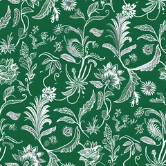 Fototapeta premium Intricate Floral Motif Grid in Blue and Green
