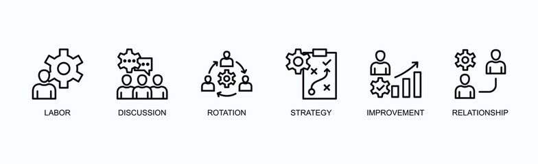 Team Development Banner Web Icon Vector Illustration Concept With Labor, Discussion, Rotation, Strategy, Improvement, Relationship
