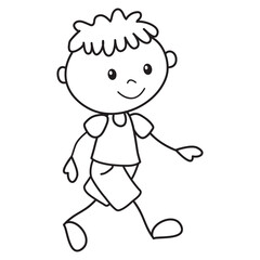 Stick figure walking boy vector cartoon illustration