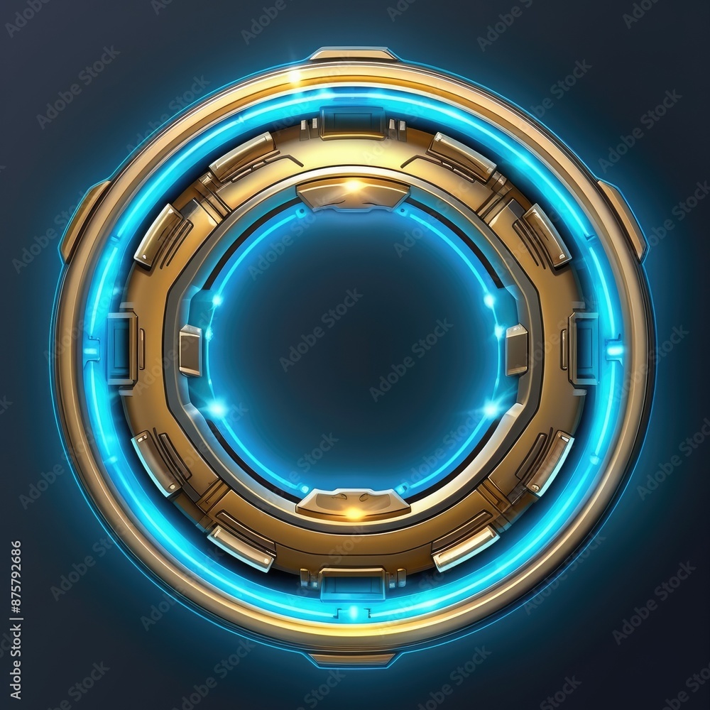 Poster abstract picture of beautiful geometric shape portal with digital style neon light reflecting set al