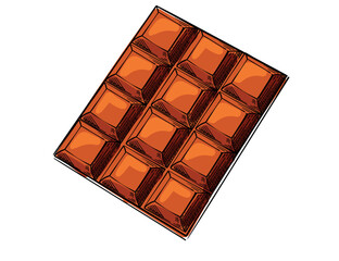 Hand drawn sweet chocolate bar. Sweet choco candy food, cocoa sugar dessert. Tasty delicious confectionery. Colorful sketch vector illustration isolated on white background