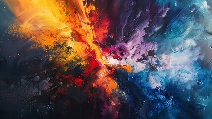 An abstract composition bursts with explosive colors and textures, evoking powerful emotions.