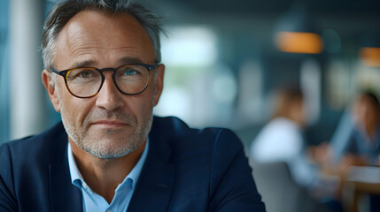 Business Innovation: A German business leader in a modern office, discussing innovative approaches to market challenges